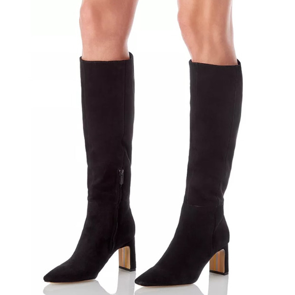 SAM EDELMAN Womens Sylvia Knee High Boots Size 7 Black Suede Pointed Toe NIB - Picture 1 of 10